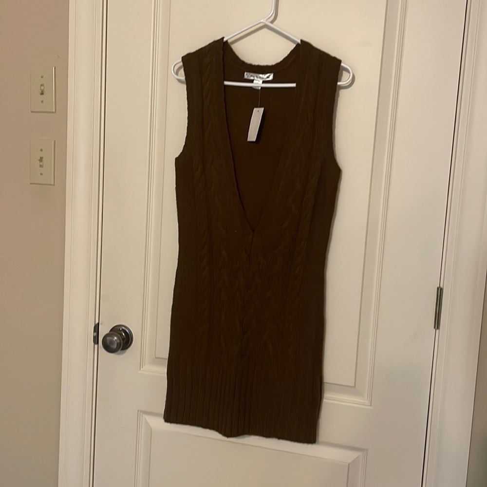 Brown Deep Vee Dress